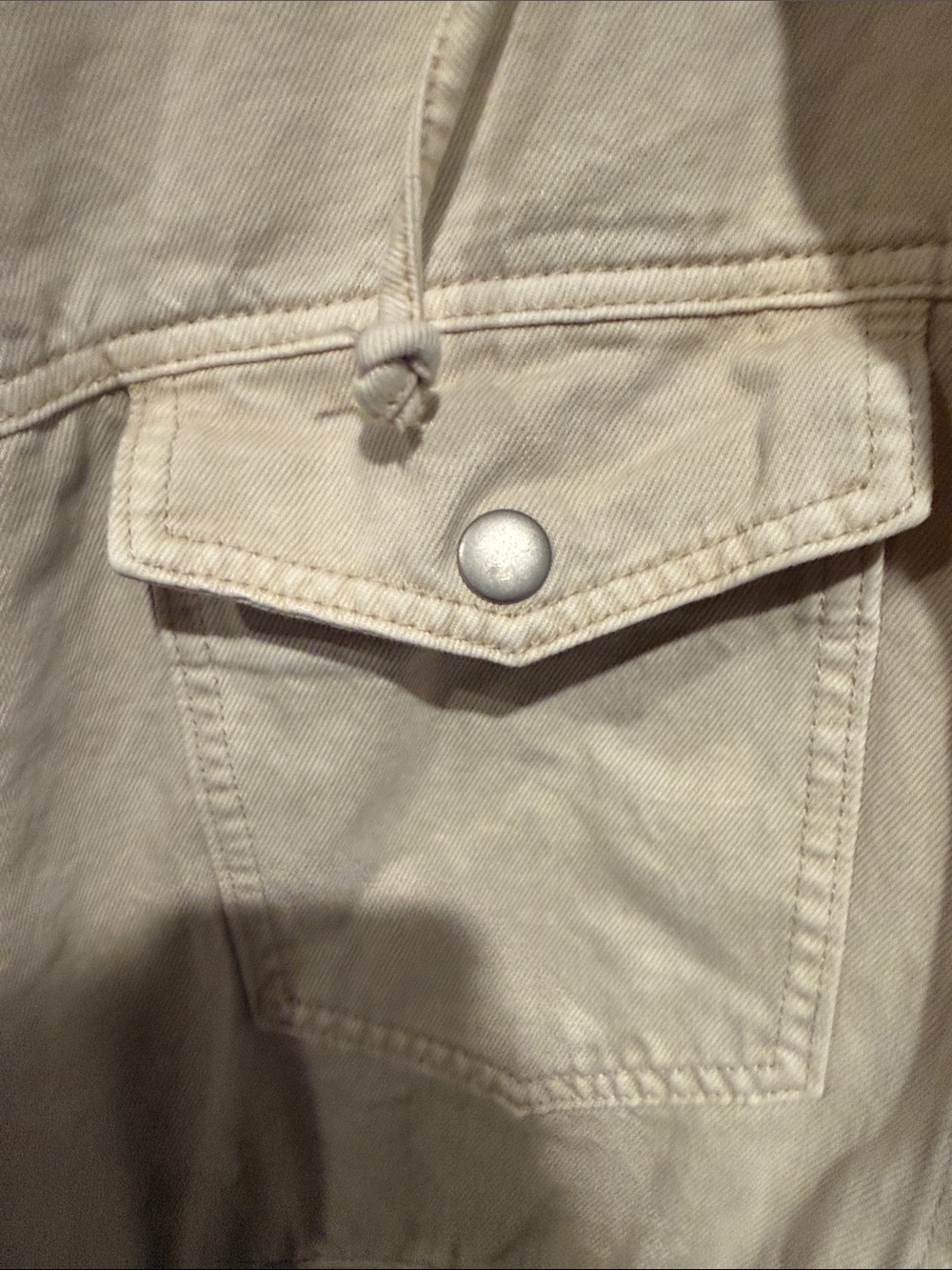Cropped Beige Hooded Denim Jacket for Women - Picture 2 of 5